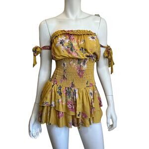 Blue Life Yellow Floral Smocked Waist Ballerina Romper sz XS NWT $180